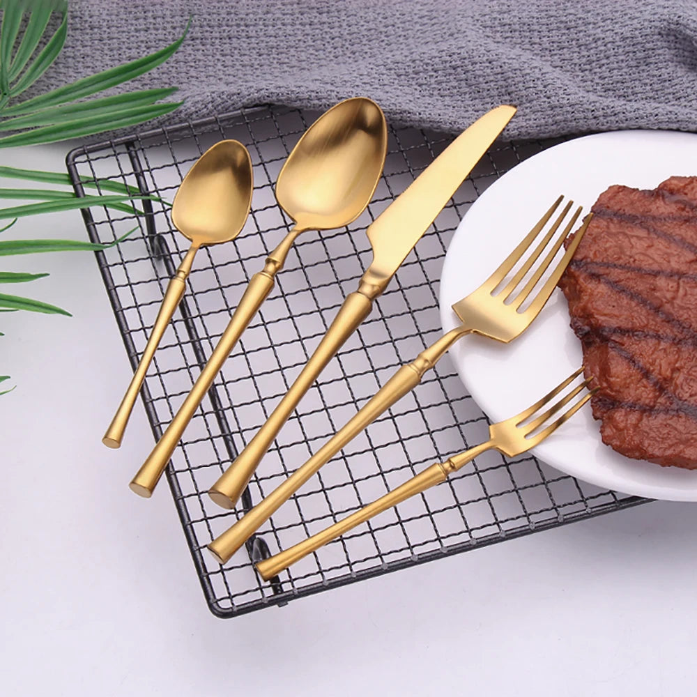 Elegant Gold Cutlery Set | Stainless Steel Dinnerware (10-30 Pcs)