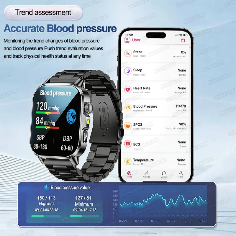 Vabena Men's ECG Smartwatch: Accurate Health Diagnosis with Blood Pressure, Oxygen, Fat, Uric Acid & Temp Monitoring