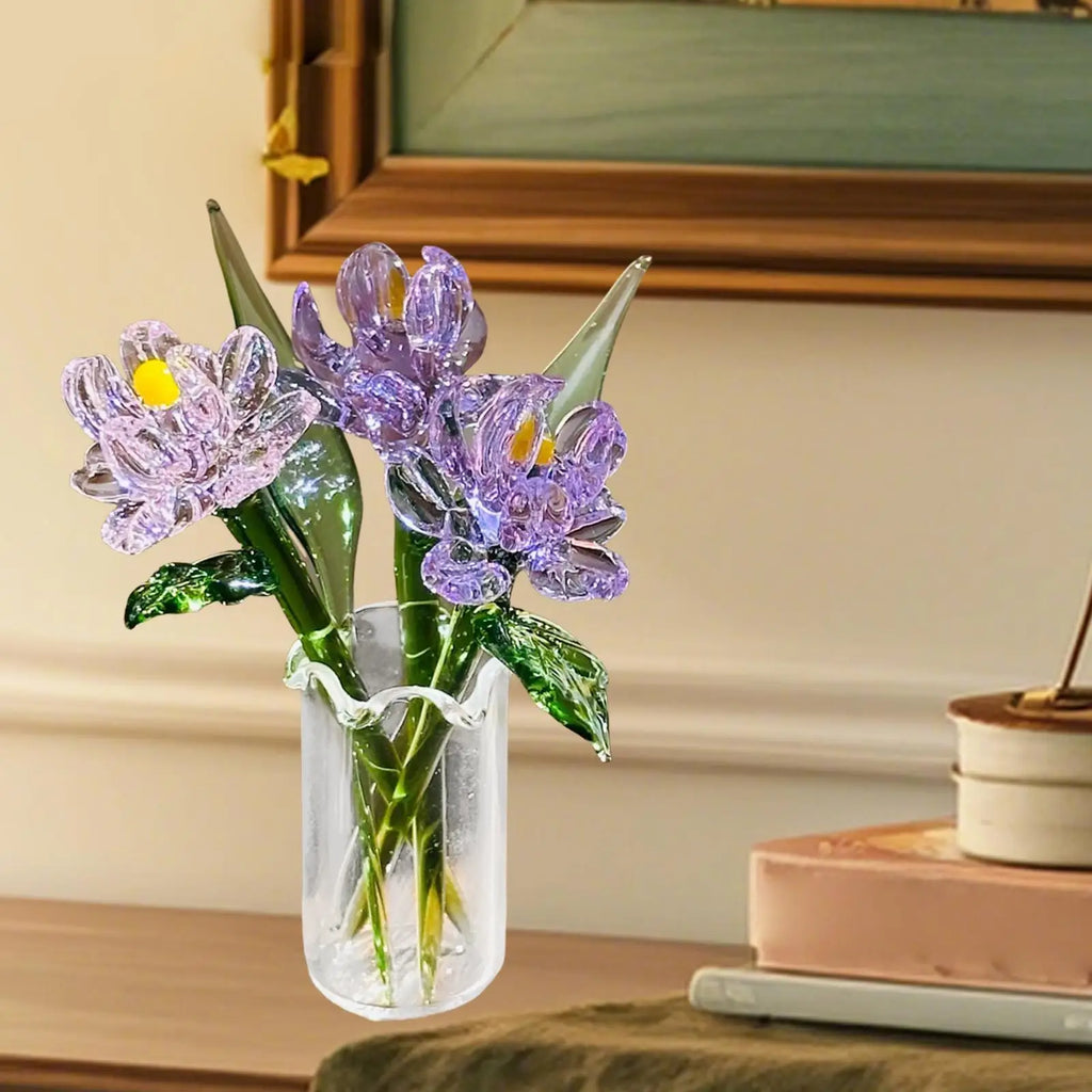 Glass Flower Bouquet with Vase - Everlasting Artificial Flowers for Girlfriend, Birthday, Wedding