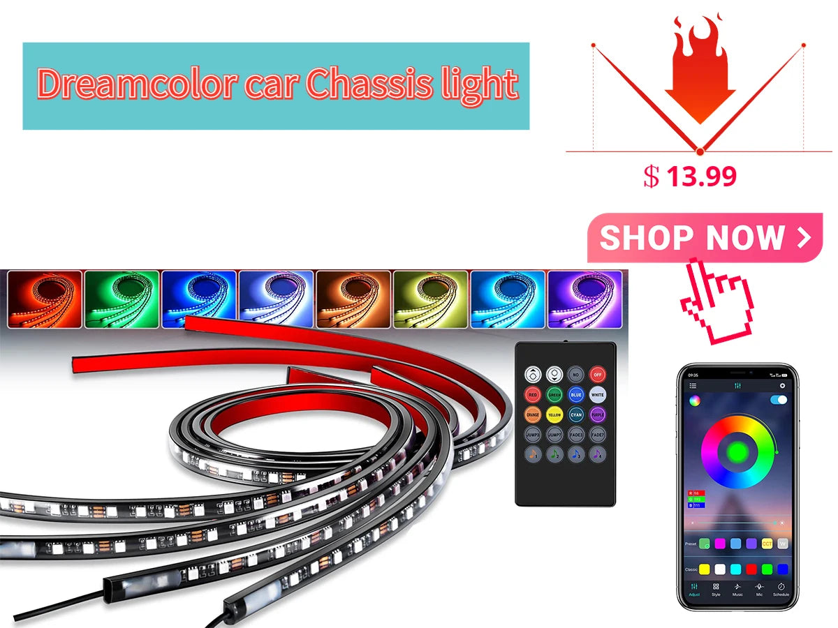 LED Car Interior Ambient Lighting Kit - RGB App Control Fiber Optic Strips
