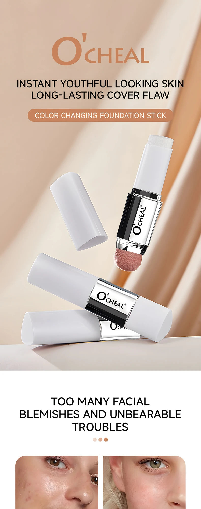 O'CHEAL Dynamic Foundation Stick: Perfect Match, Matte Finish, Blemish Coverage