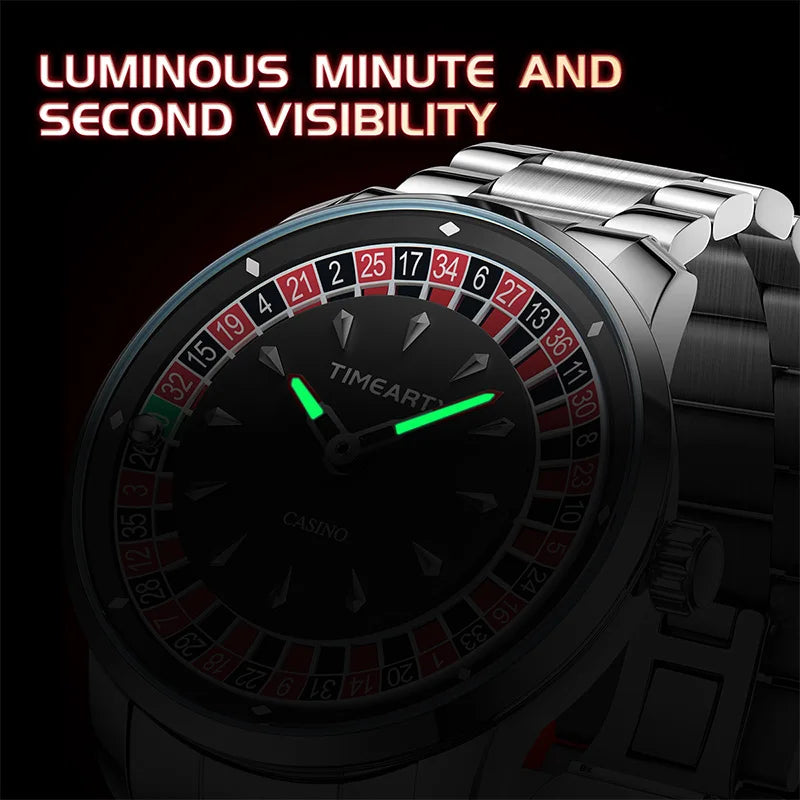 TIMEARTX Luxury Roulette Poker Game Quartz Watch for Men