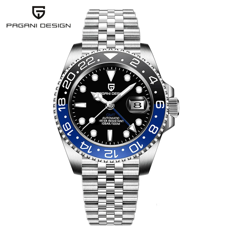 PAGANI DESIGN PD-1662 Luxury GMT Mechanical Watch - Sapphire, Steel, 100M Waterproof