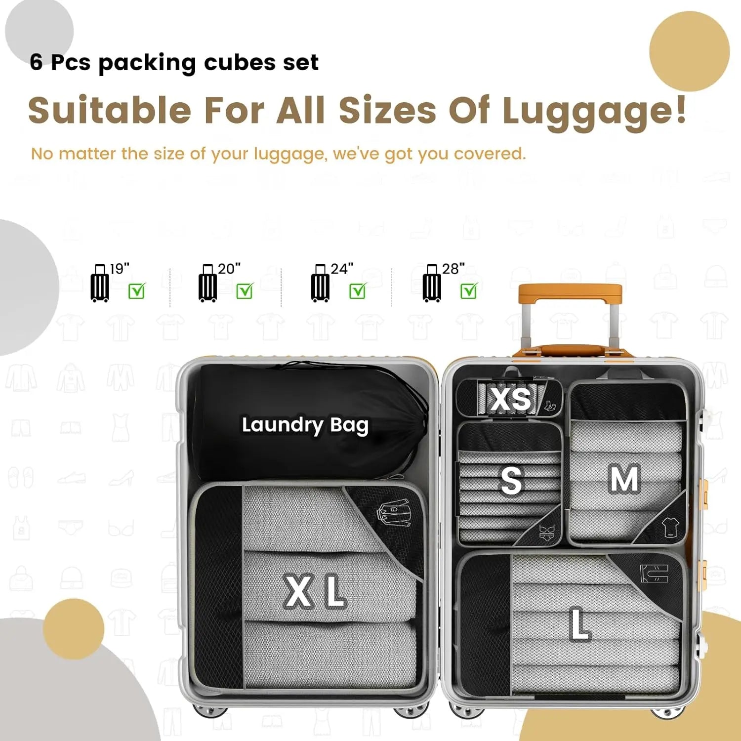 6PCS Travel Compression Packing Cube Set with Shoe Bag | Luggage Organizer
