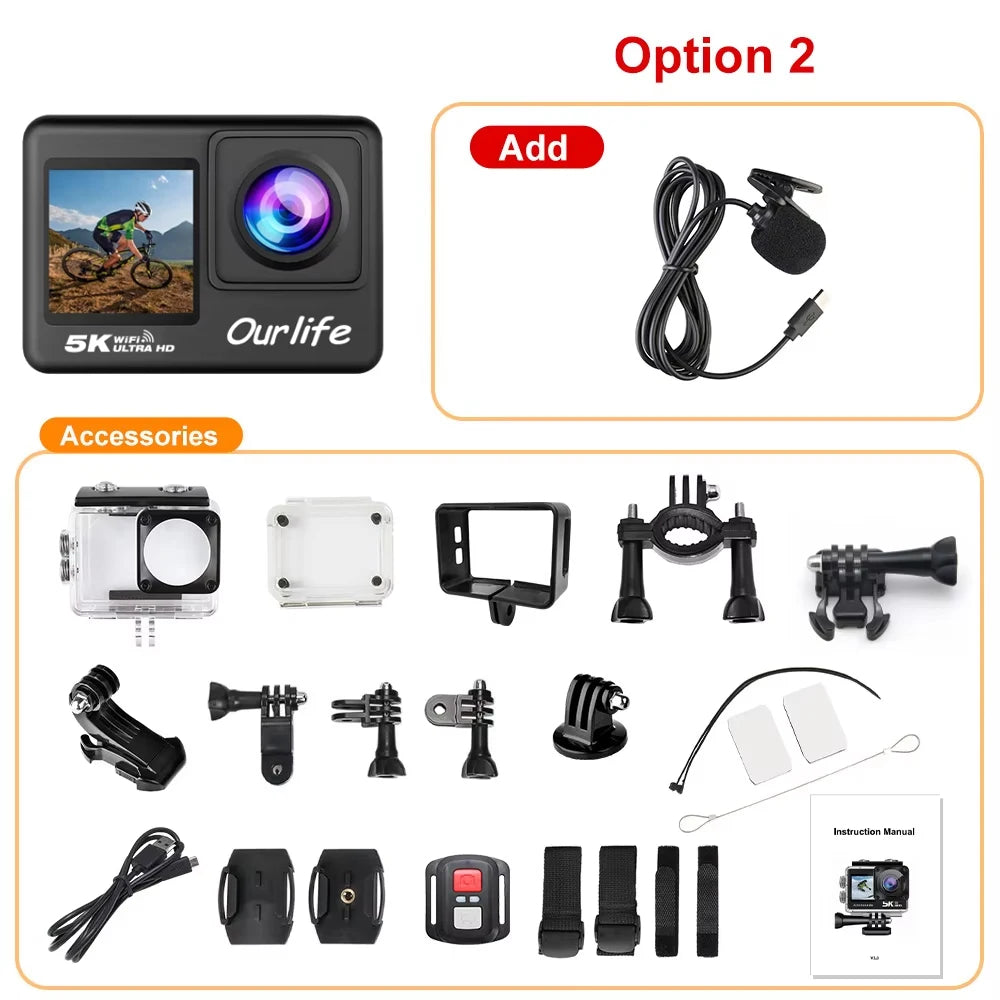 Ourlife 5K Action Camera 4K60FPS | Touch Screen, 30M Waterproof