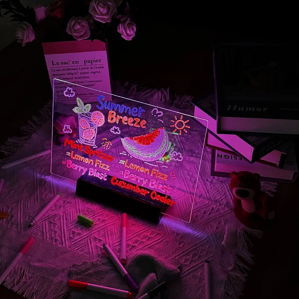 LED Note Board & Night Light | RGB Erasable Drawing Board for Kids