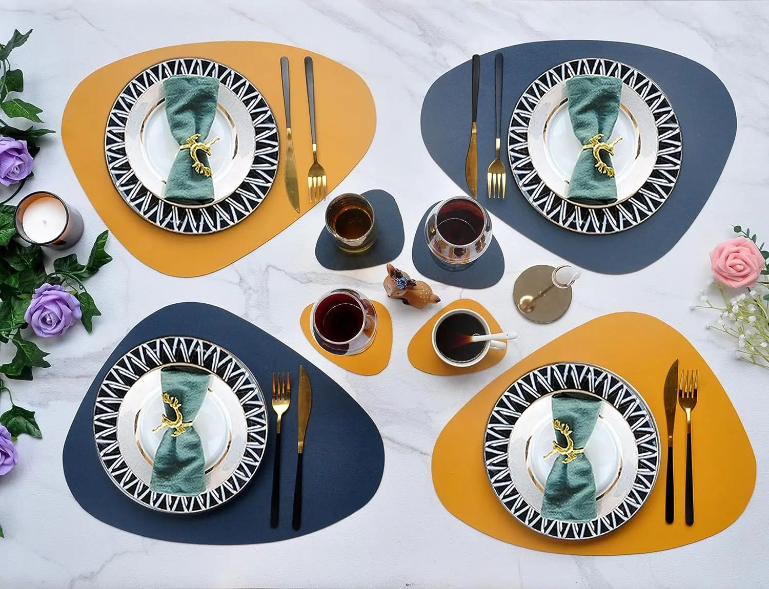 Irregular PU Leather Placemats Set - Oil-Proof & Waterproof Table Mats