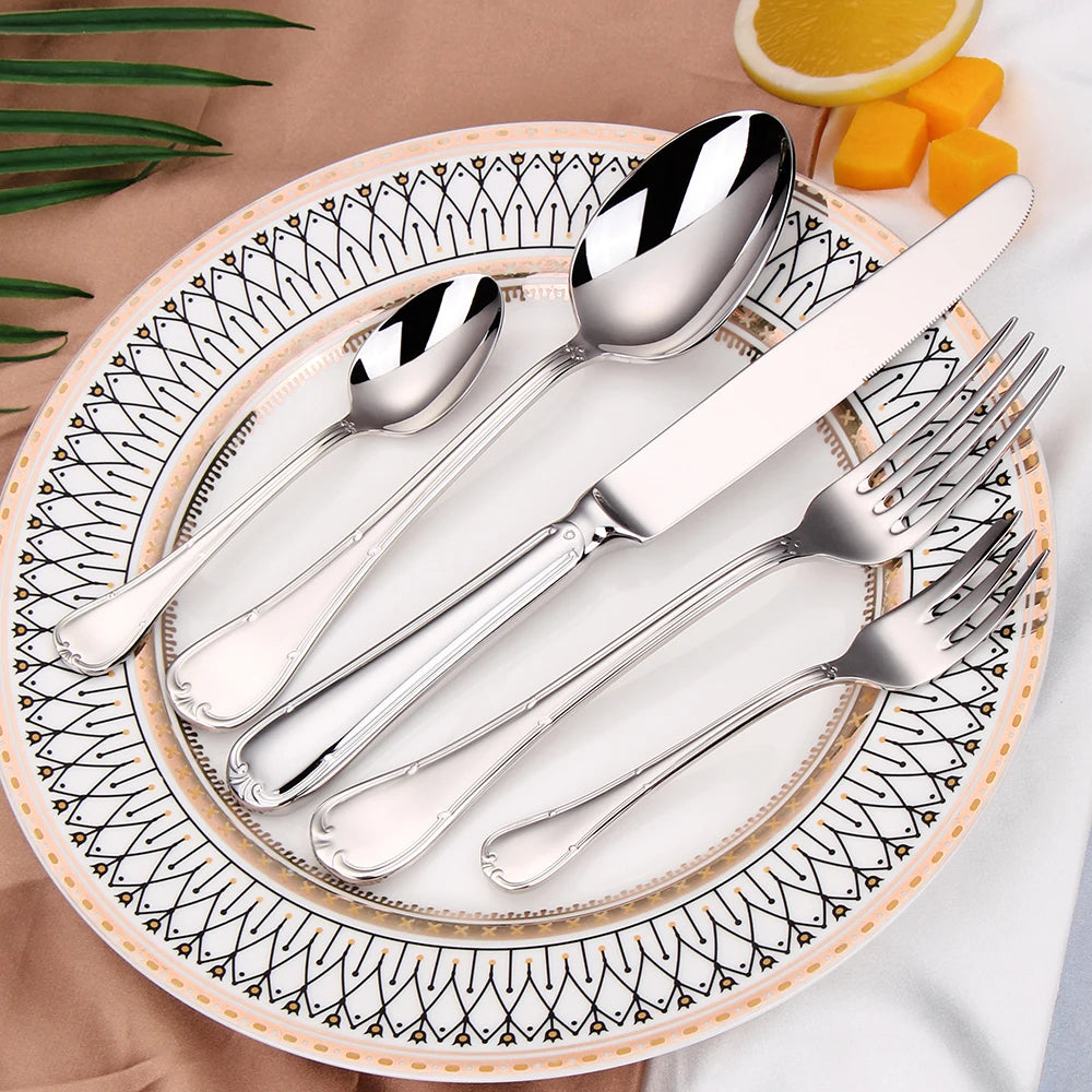 Vabena 24-Pc 18/10 Stainless Steel Mirror Polished Flatware Set for 6