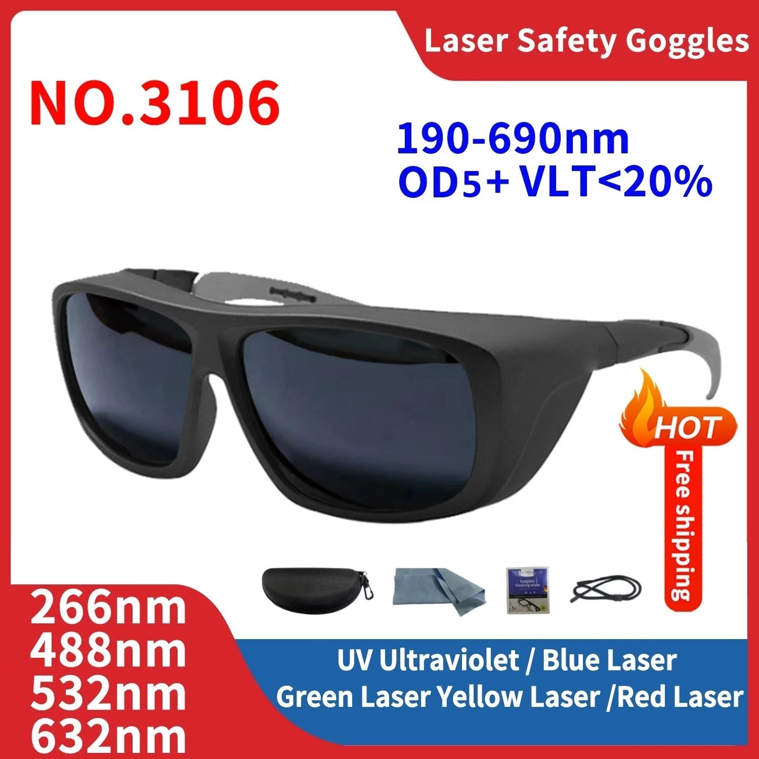 Laser Safety Glasses - UV, IR, IPL, FPV Eye Protection 1064nm, 532nm