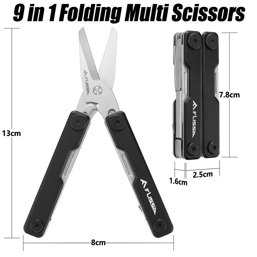 Vabena FLISSA 11-in-1 Multitool: Portable Folding Scissors & Knife for Outdoor Camping