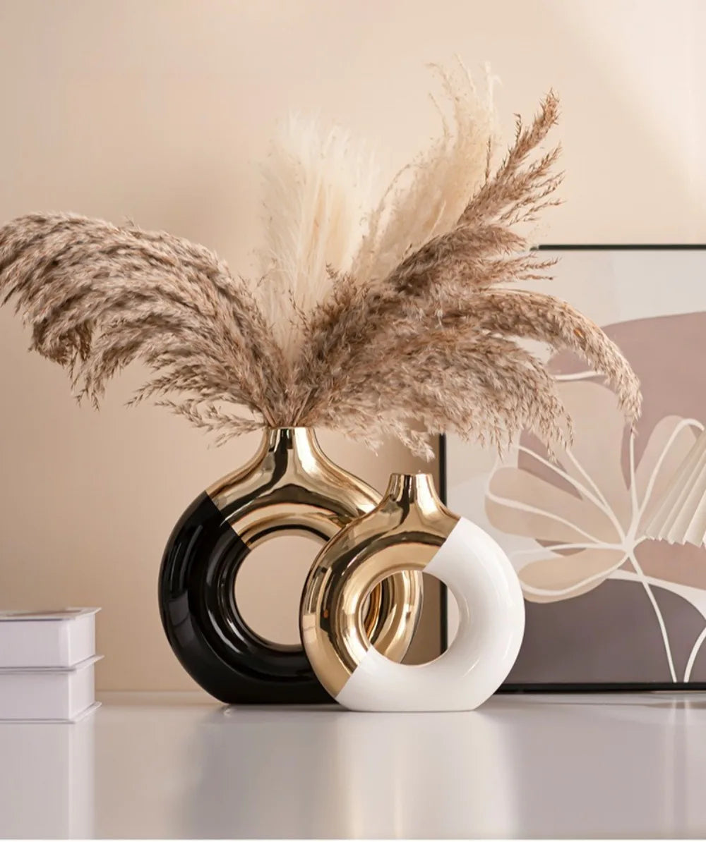 Gold Ceramic Flower Vase - Elegant Home & Wedding Decor