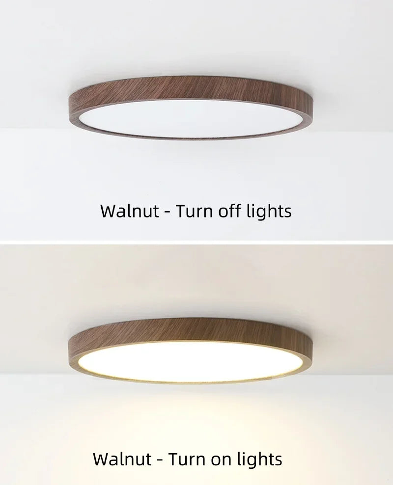 Modern Circular LED Ceiling Light - Ultrathin Wood Grain Walnut Decorative
