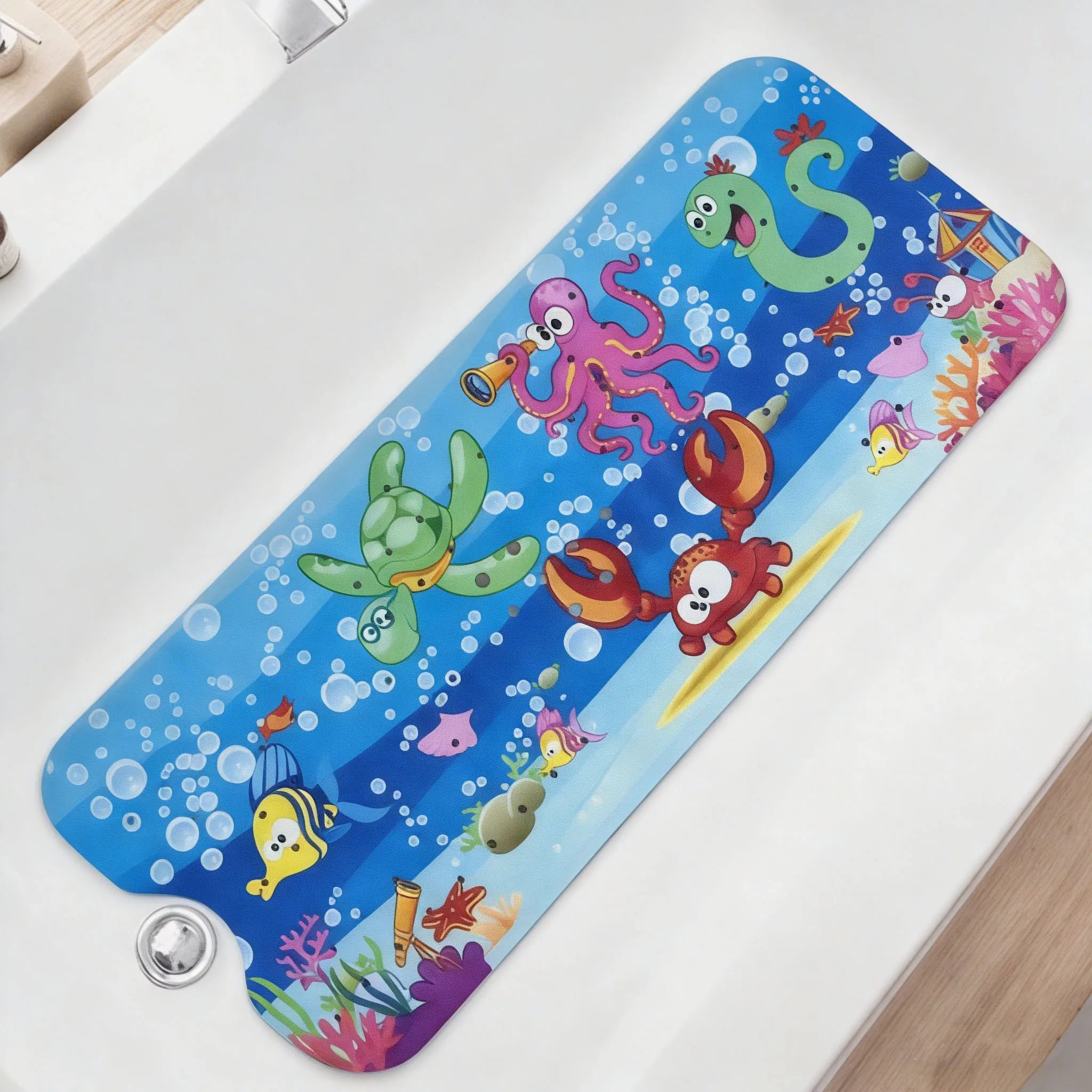 Cartoon Extra Long Bathtub Mat - Non-Slip Shower Mat 40x100cm with Suction Cups & Drain Holes