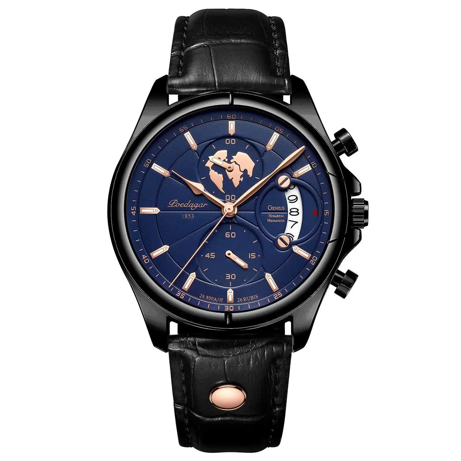 POEDAGAR Luxury Chronograph Watch for Men - Waterproof, Leather Strap, Date