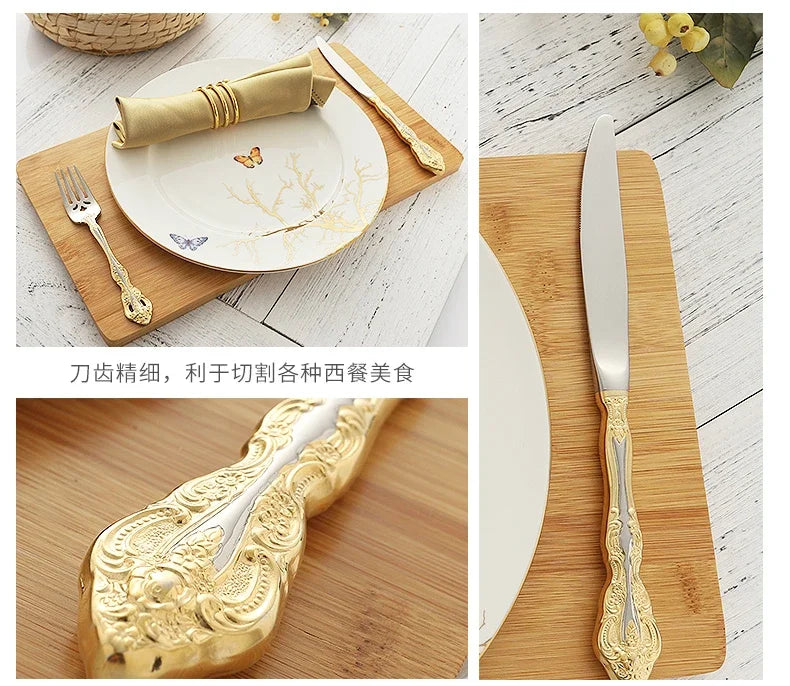 Vabena Retro Gold-Plated 304SS 5-Piece Cutlery Set