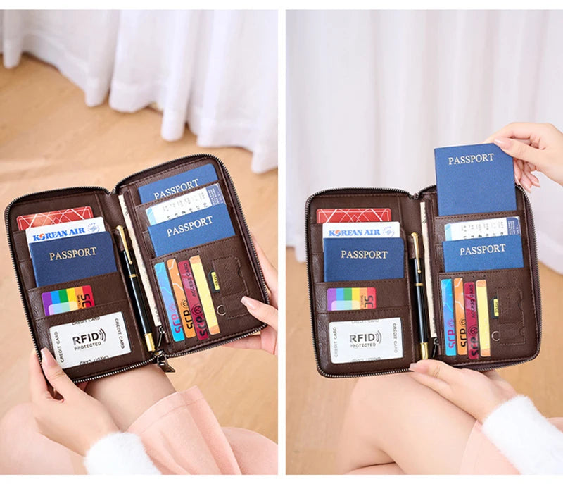 Travel Passport Wallet - RFID Anti-Theft PU Leather Organizer for Men & Women