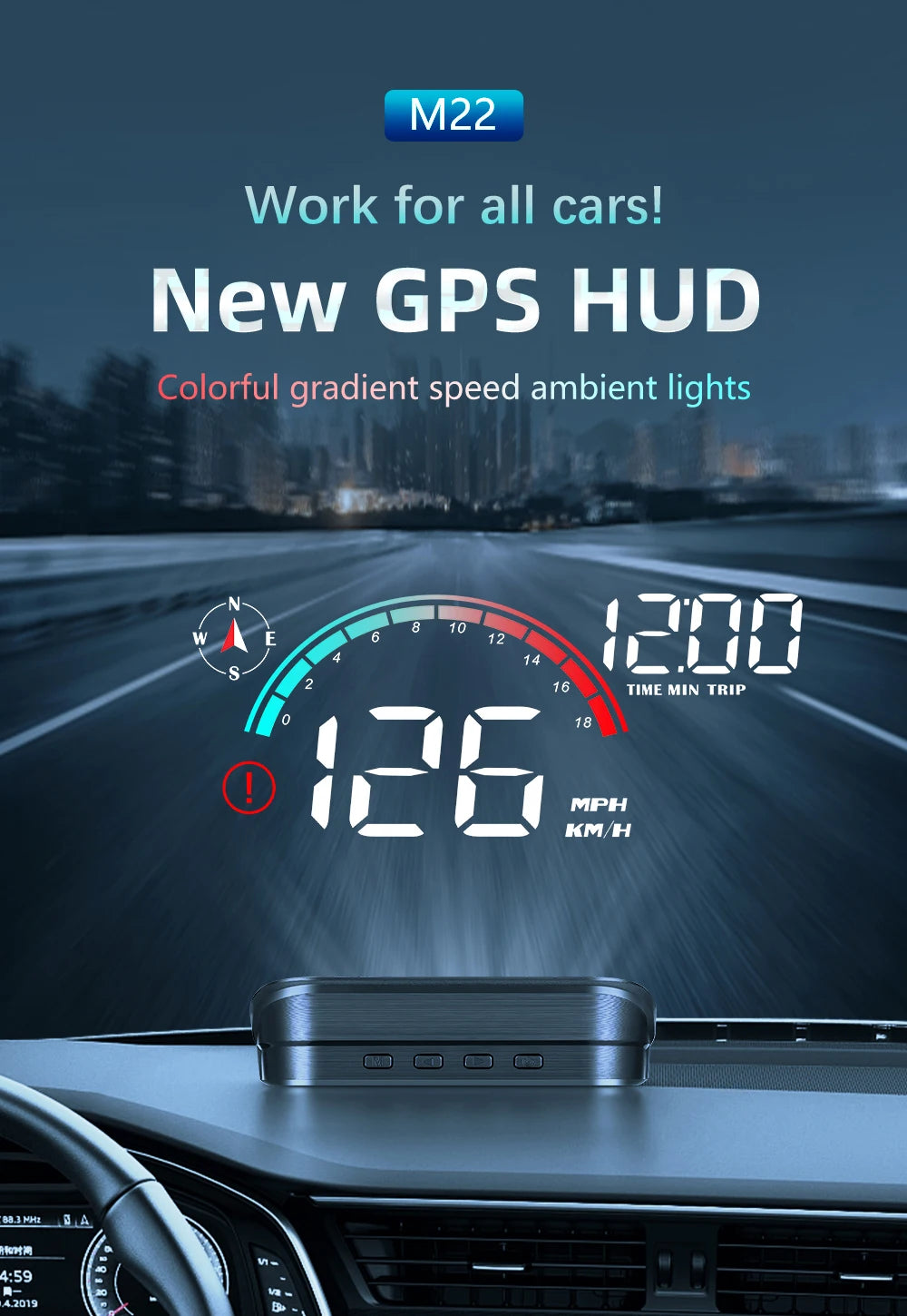 M22 Car HUD Head Up Display | Universal GPS Speedometer Projector