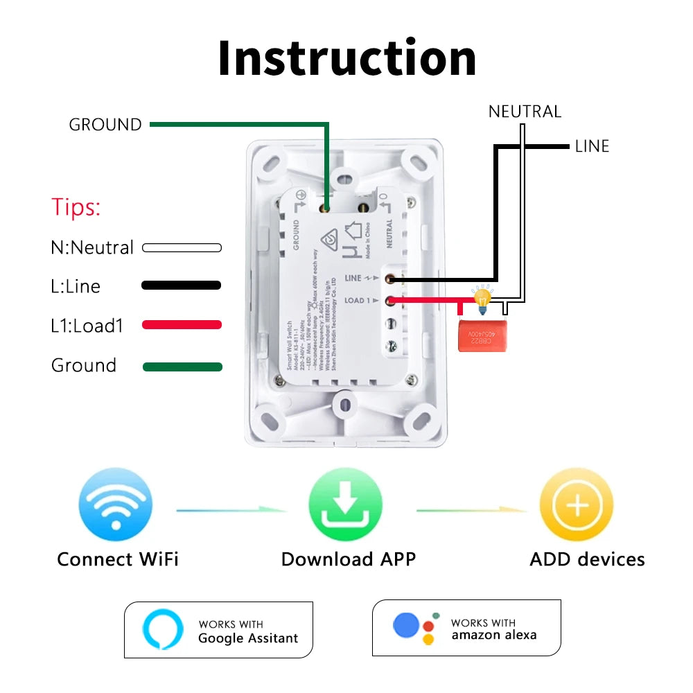 Manhot Tuya Smart Light Switch | Physical Push-Button Smart Home Control