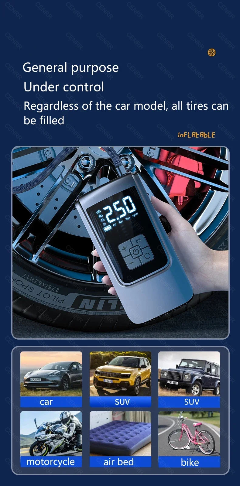 Vabena Wireless Car Tire Inflator & Portable Air Pump with LCD Display