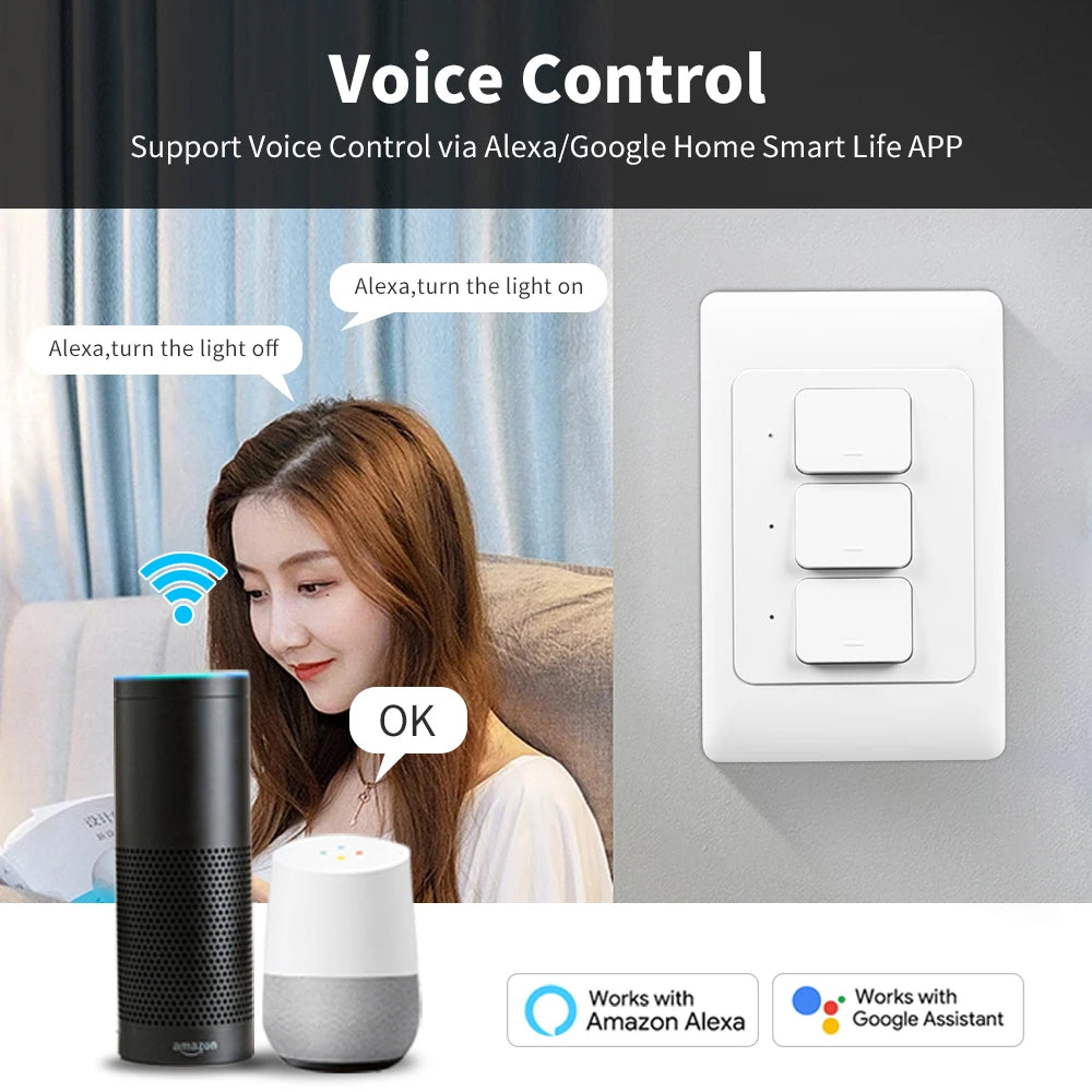 Manhot Tuya Smart Light Switch | Physical Push-Button Smart Home Control