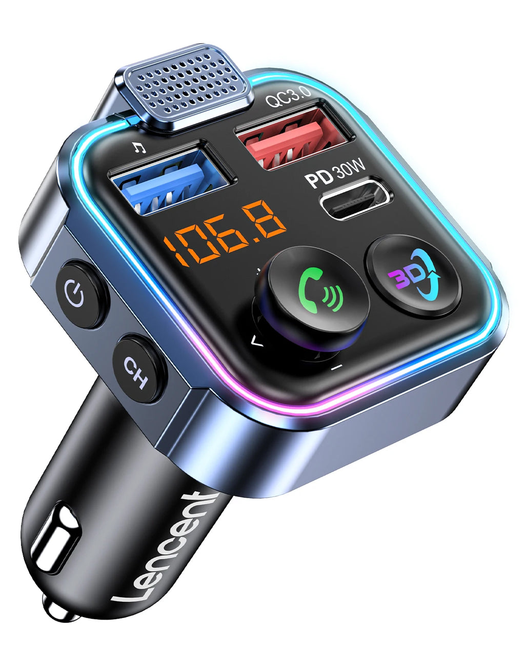 LENCENT Bluetooth 5.3 FM Transmitter | PD 30W QC3.0 Car Charger & Hands-Free Kit