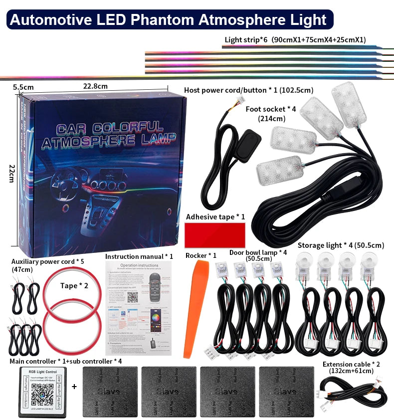RGB LED Car Ambient Light Kit - APP Control Streamer Atmosphere Lamp