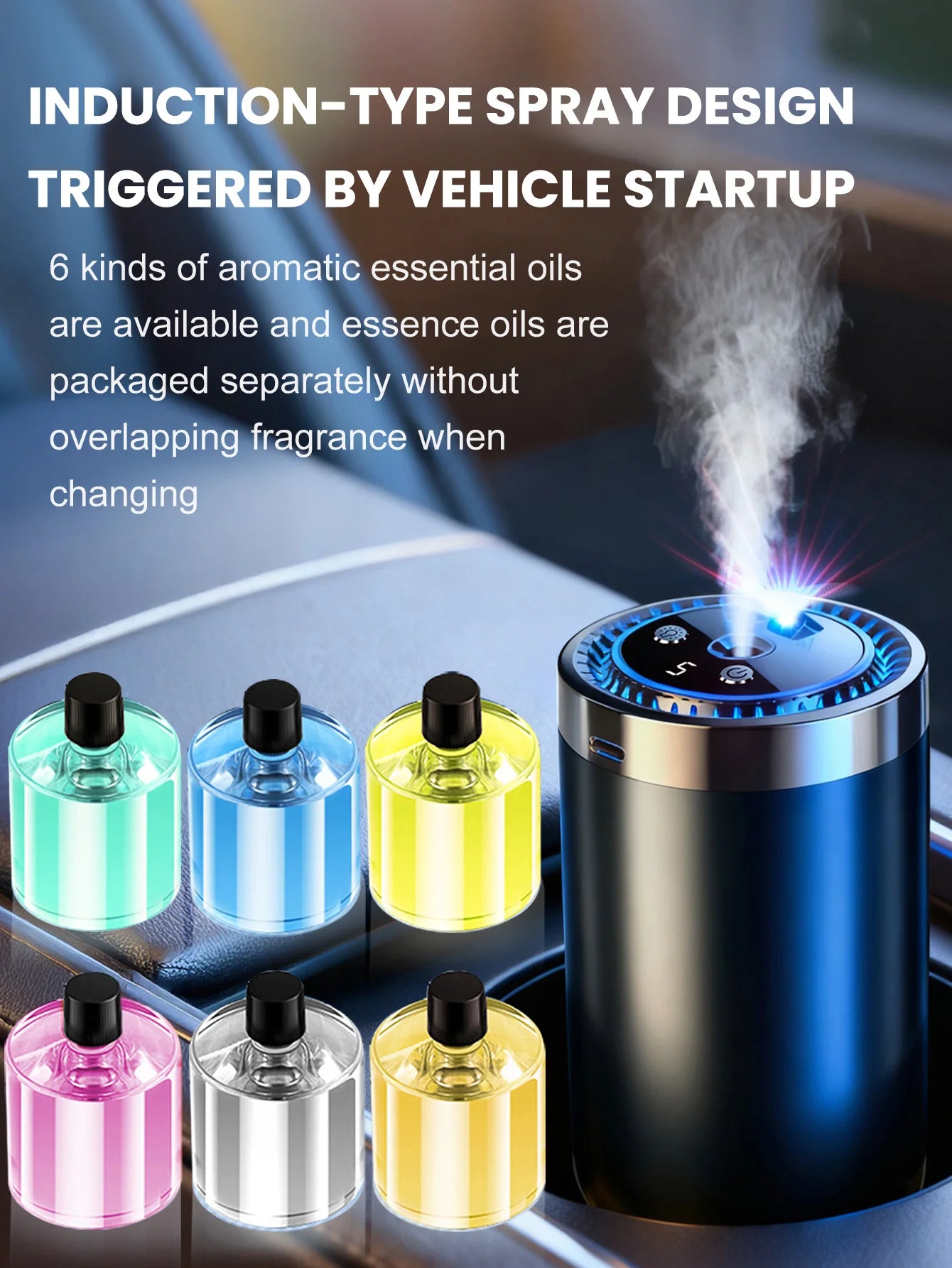 Vabena Rechargeable Car Aroma Diffuser - Colorful, Wireless & Portable