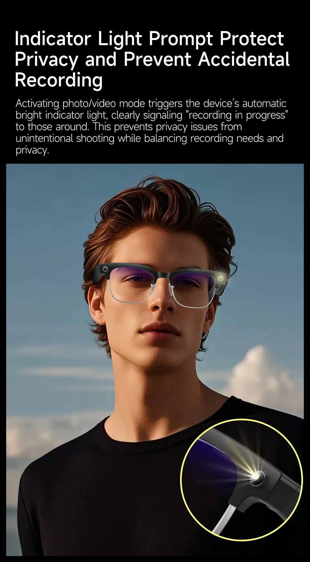Vabena 2026 Smart Camera Glasses for Men - 800W, AI, Video & Translation