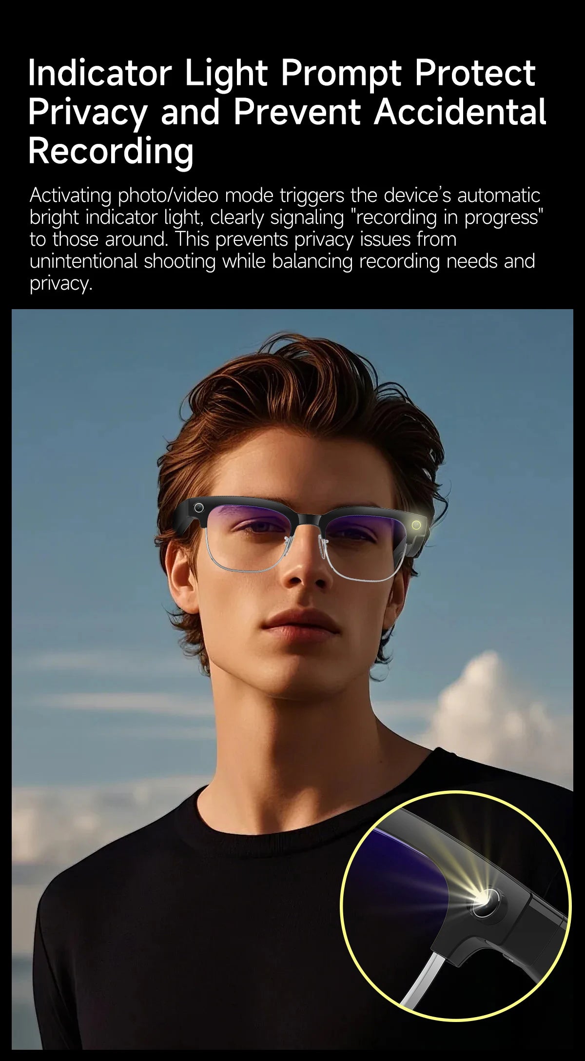 Vabena 2026 Smart Camera Glasses for Men - 800W, AI, Video & Translation