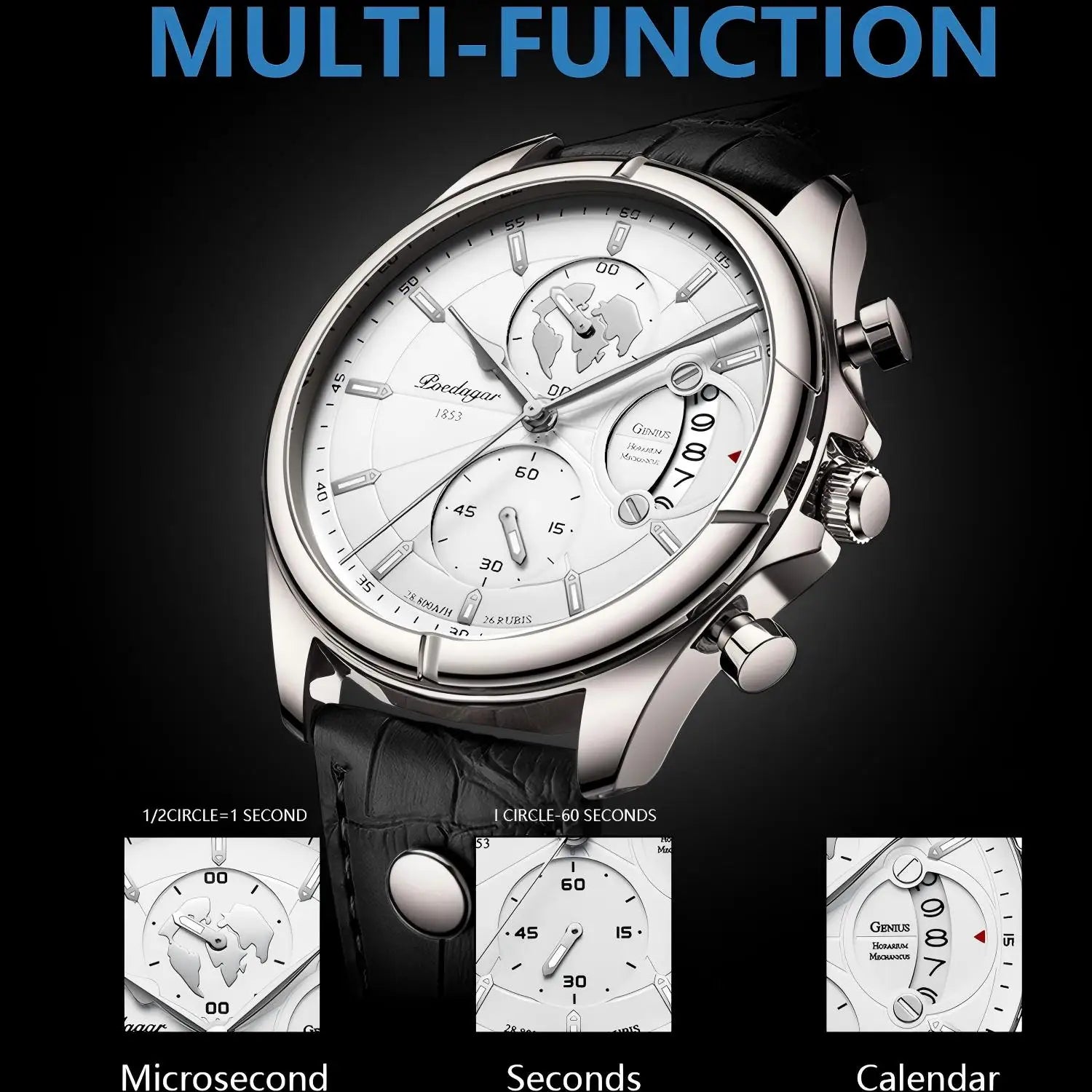 POEDAGAR Luxury Chronograph Watch for Men - Waterproof, Leather Strap, Date