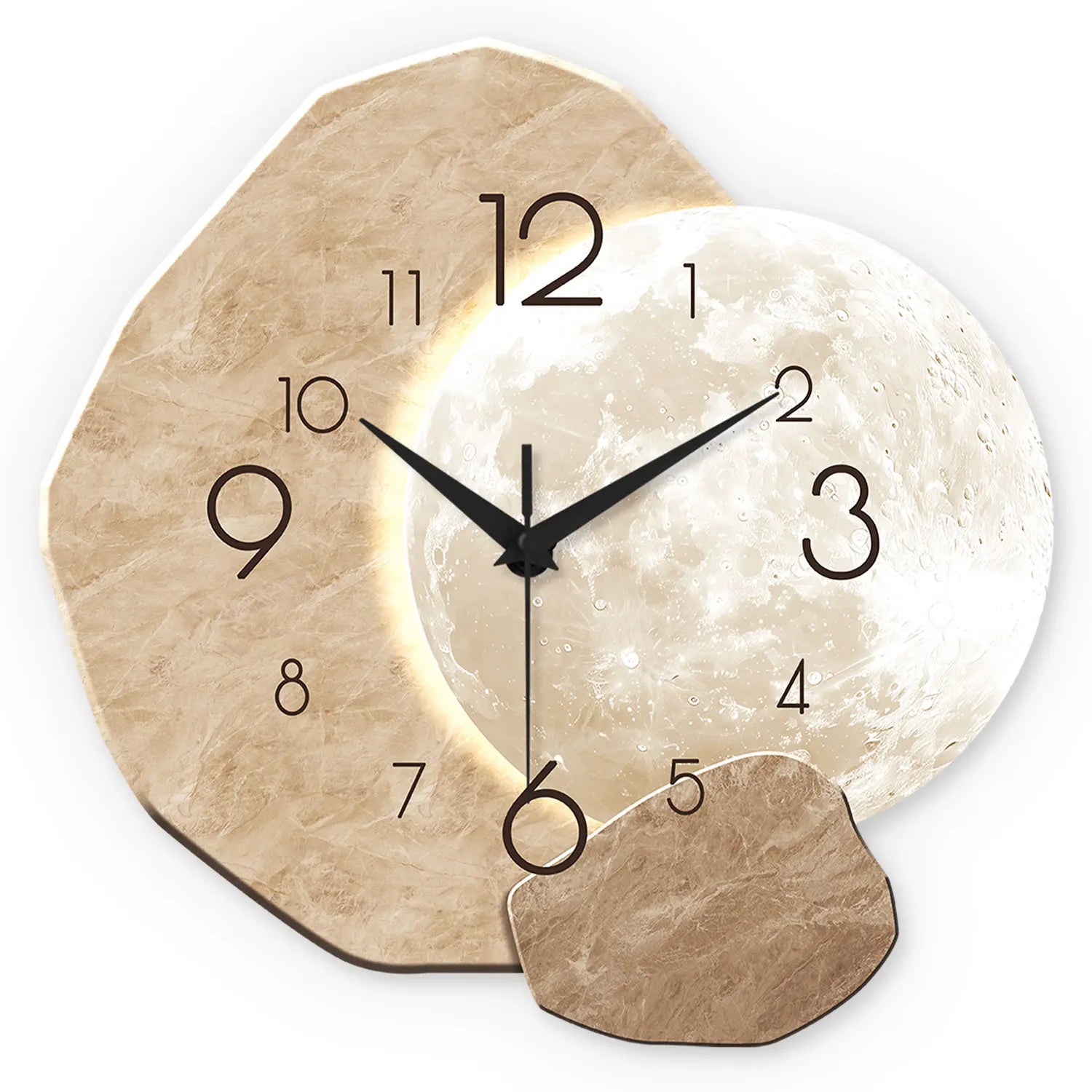Modern Silent Moon Wall Clock - Quartz Wood Decor