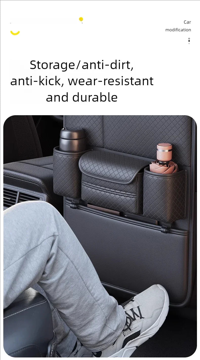 JFBONIN Car Seat Back Organizer - High-Capacity Storage & Anti-Kick Mat
