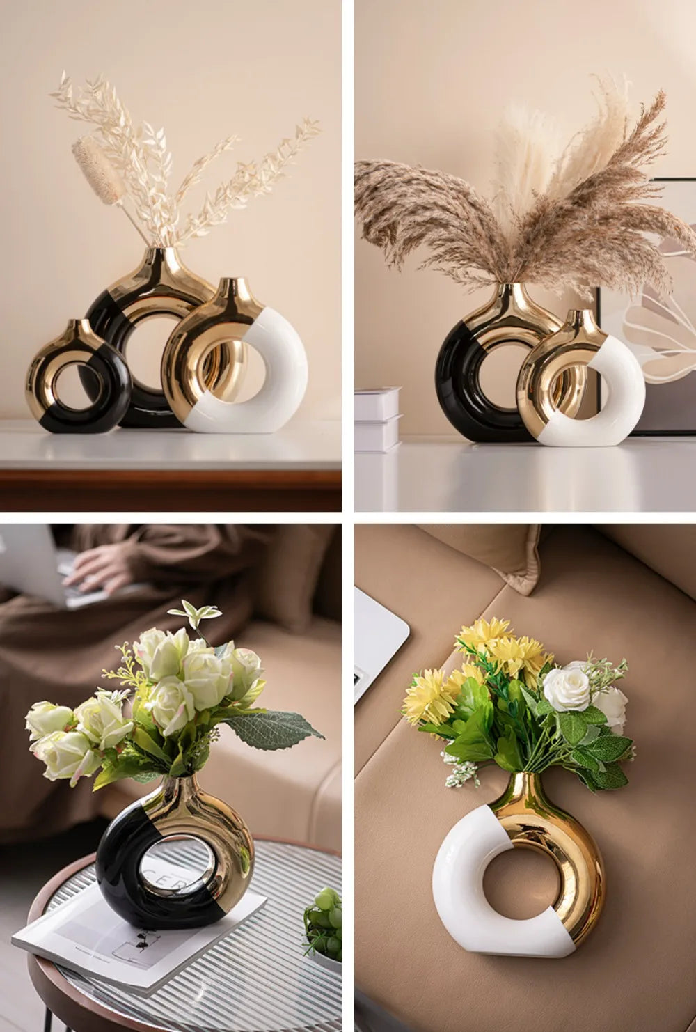 Gold Ceramic Flower Vase - Elegant Home & Wedding Decor