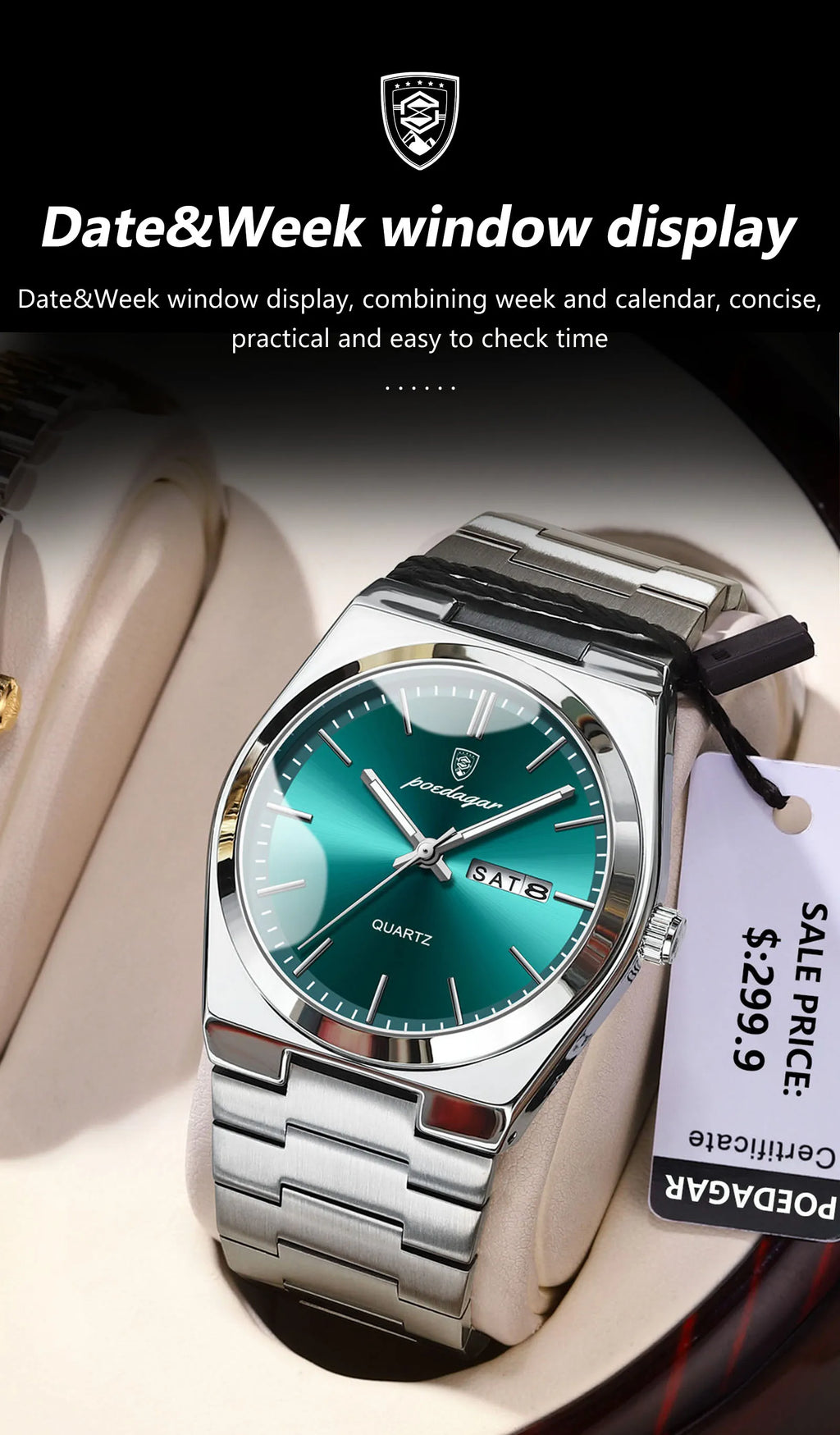 POEDAGAR Luxury Men's Quartz Watch - Waterproof, Luminous, Date & Week