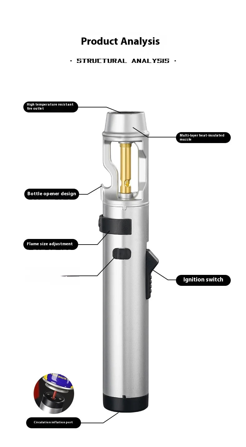 Powerful Metal Gas Lighter - Windproof Torch for Kitchen, BBQ & Cigars