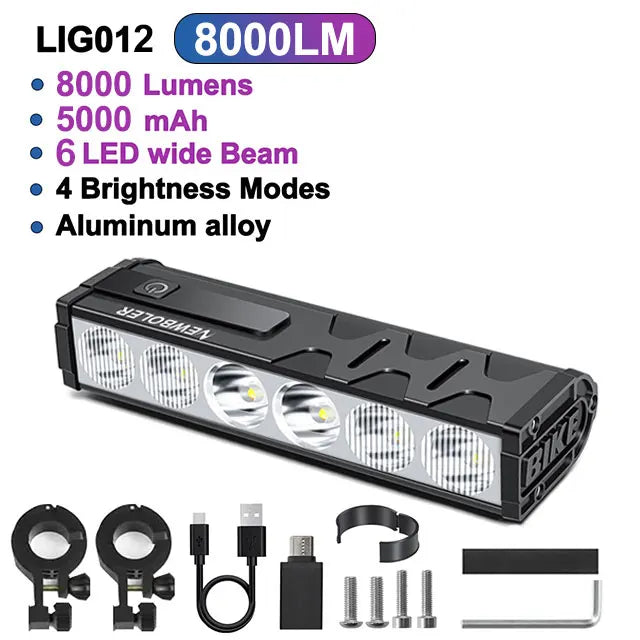 NEWBOLER 10000 Lumen Bike Light - USB Rechargeable MTB Road Lamp