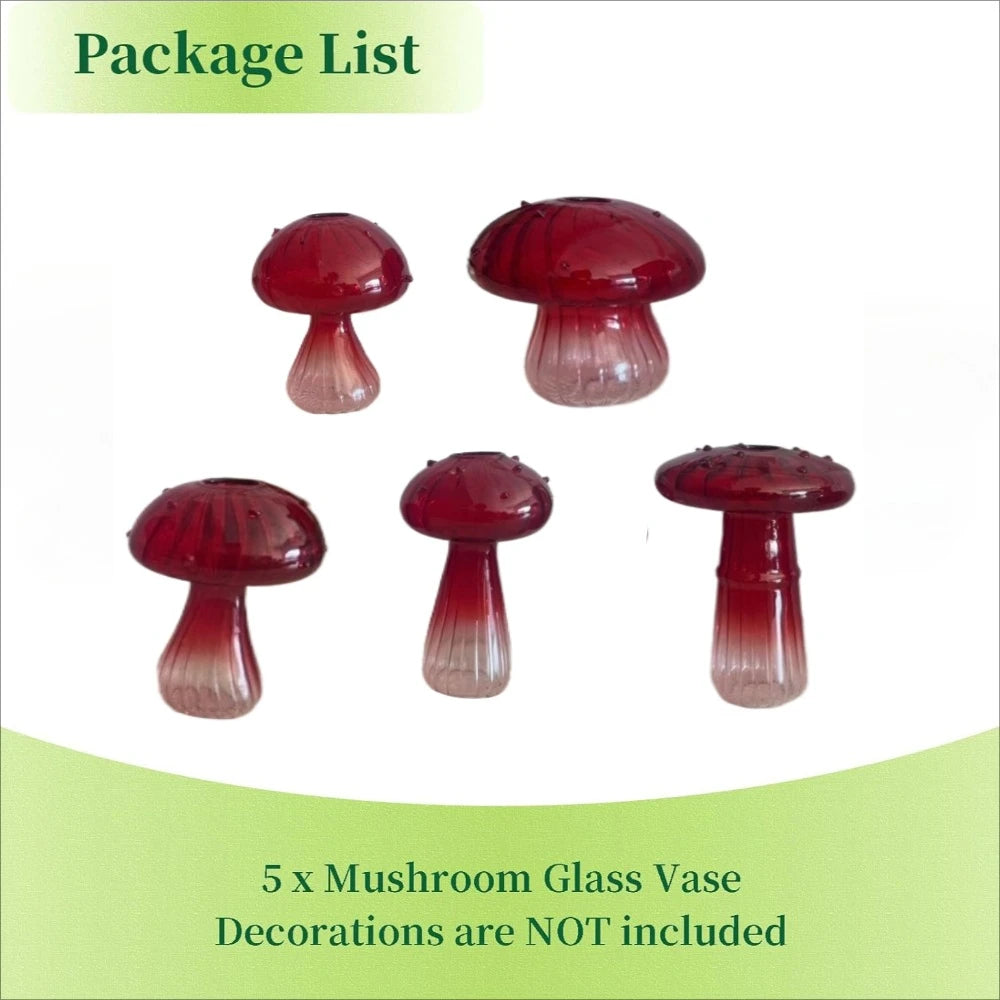 5Pcs Colourful Mushroom Glass Vases | Hydroponic Flower Pots Home Decor