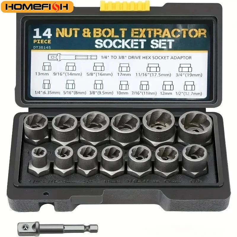 Ultimate 14-Piece Impact Bolt & Nut Remover Set – Cr-Mo Steel Extractor for Damaged Fasteners