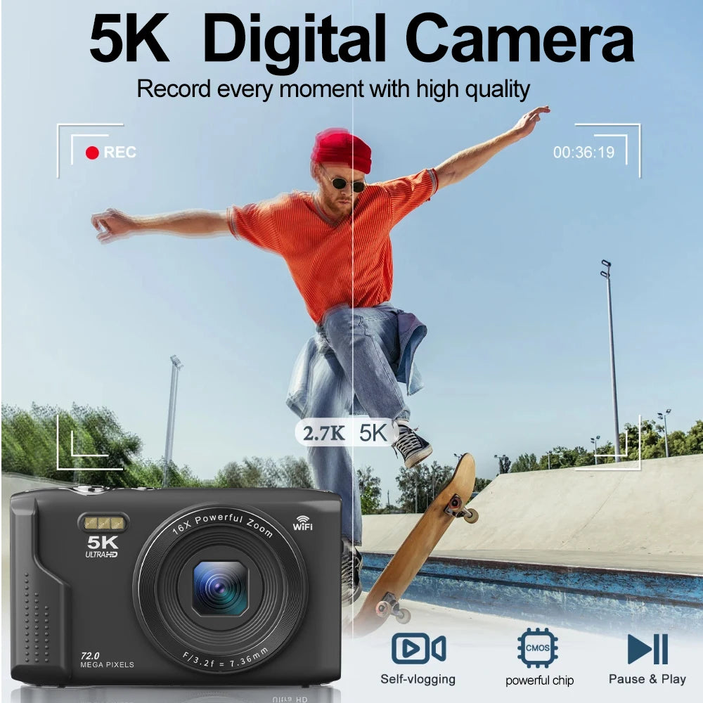 Ourlife 5K 72MP Compact Camera for Vintage Photography & Vlogging
