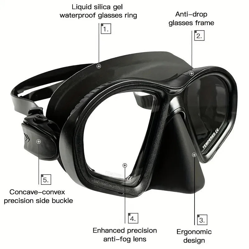 Low Volume Freedive Mask & Snorkel Set with Camera Mount - Tempered Glass Black