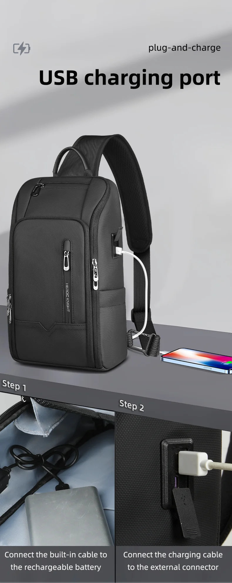 HK Anti-theft Men's Crossbody Bag | Waterproof USB Charging Sling Satchel