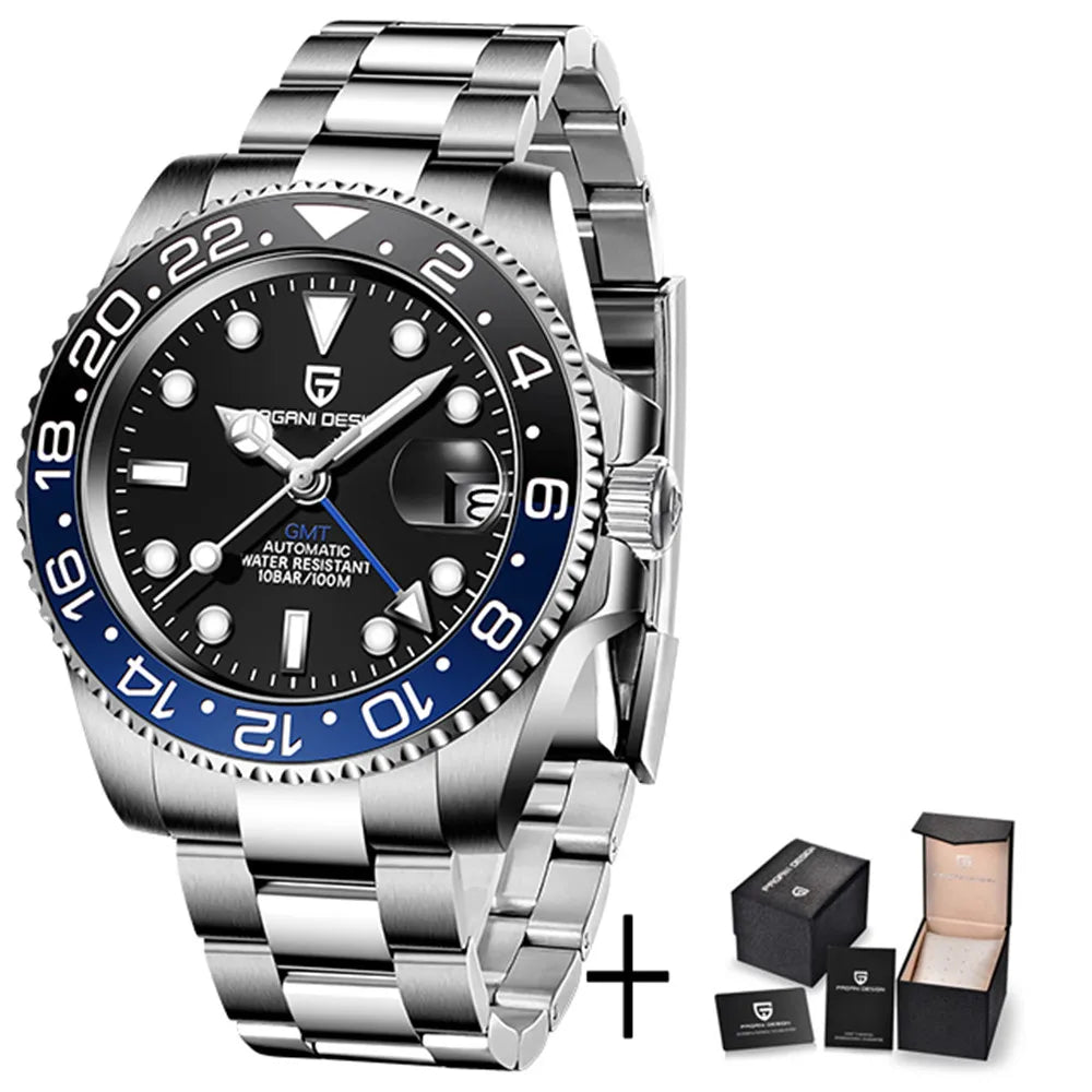 PAGANI DESIGN PD-1662 Luxury GMT Mechanical Watch - Sapphire, Steel, 100M Waterproof