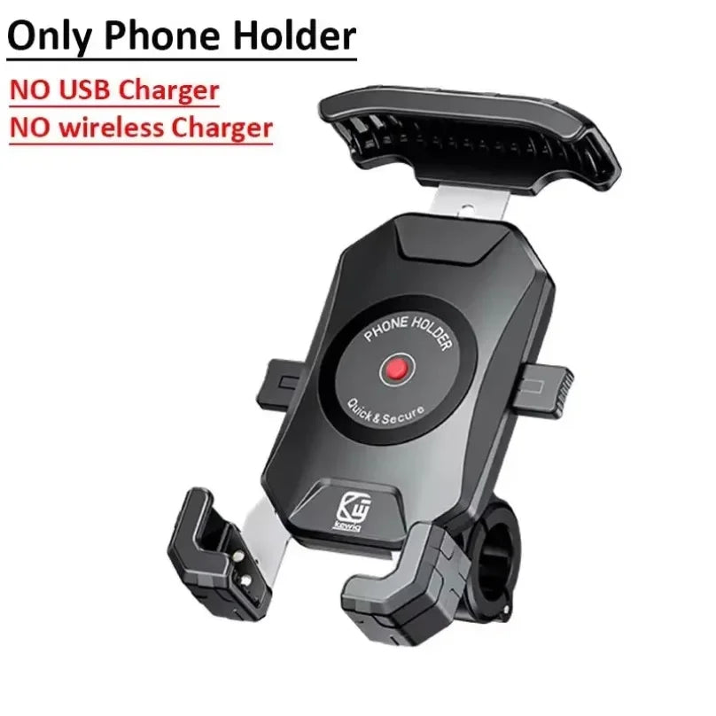 Motorcycle Phone Holder with Fast Wireless & USB Charging | Handlebar & Mirror Mount