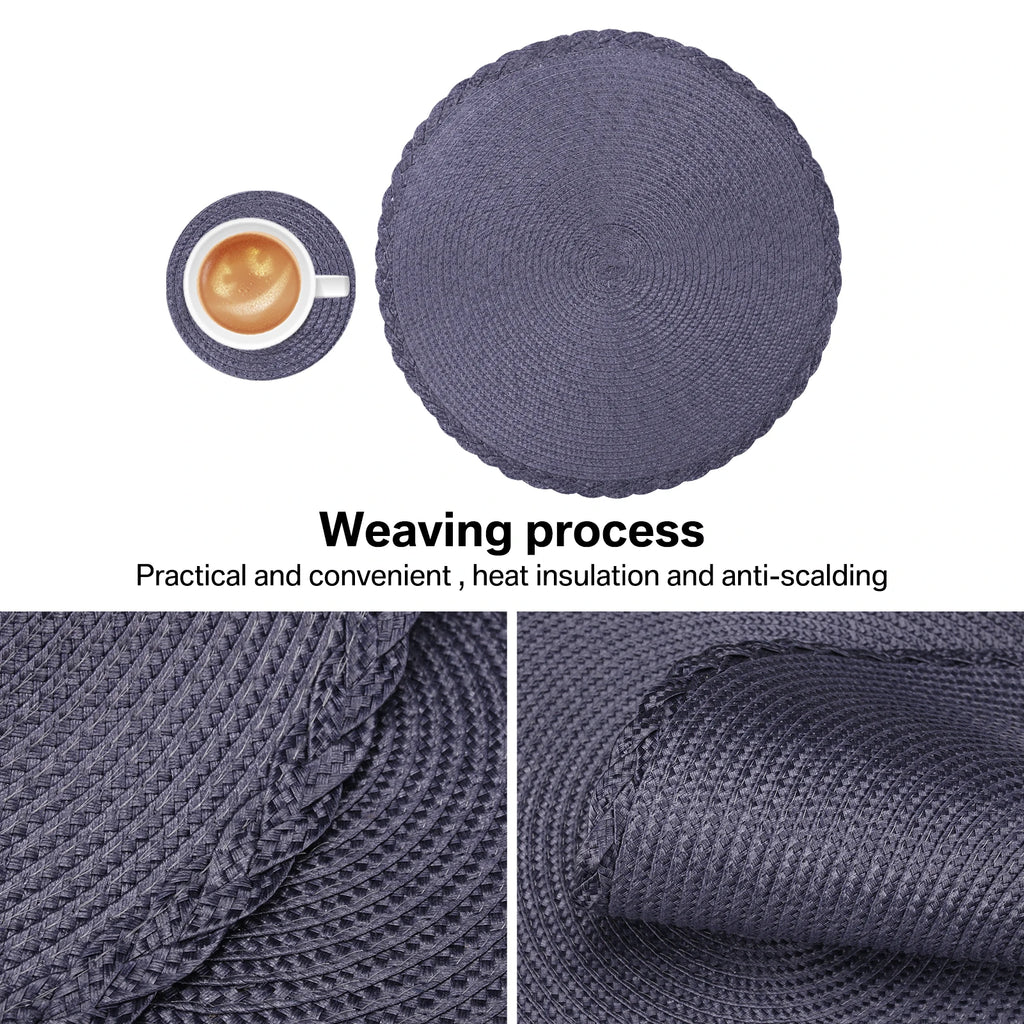 Elegant Round Braided Placemats - Set of 6 Table Mats & Coasters