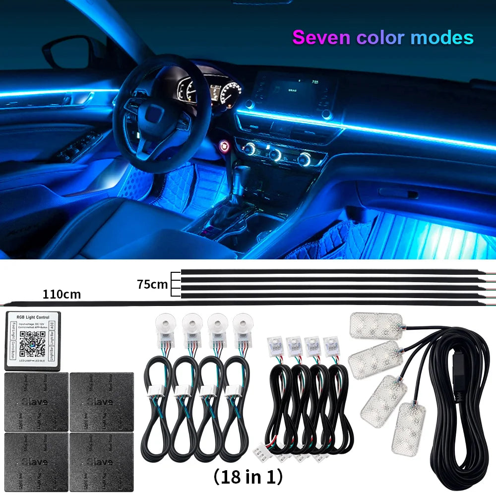 RGB LED Car Ambient Light Kit - APP Control Streamer Atmosphere Lamp