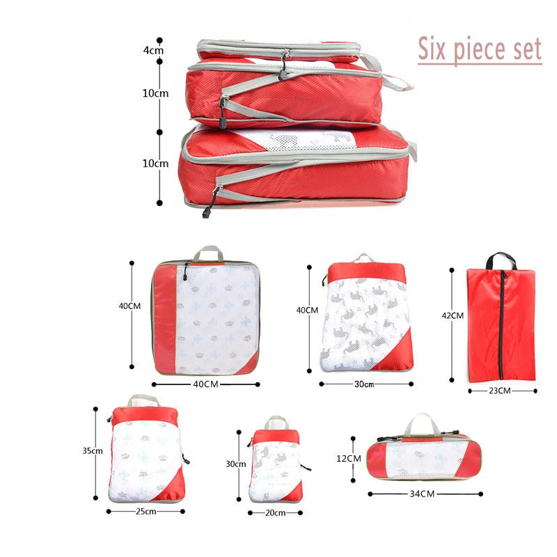 6PCS Travel Compression Packing Cube Set with Shoe Bag | Luggage Organizer
