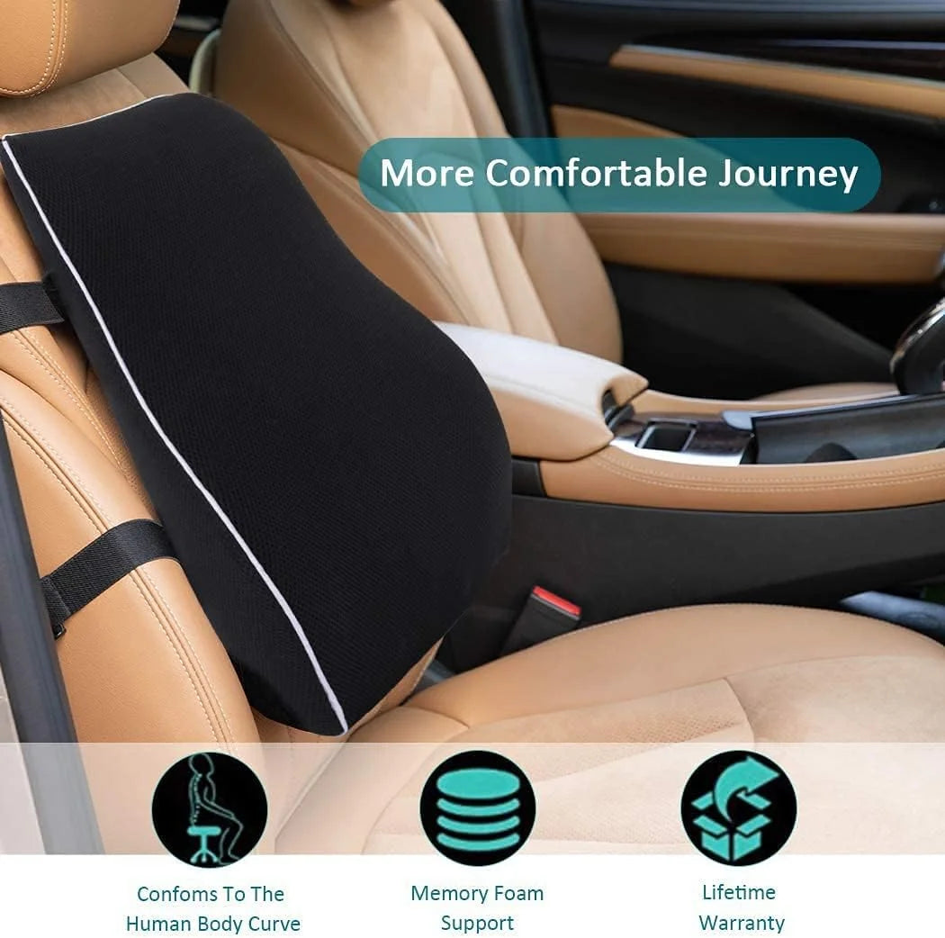 Vabena Non-Slip Memory Foam Lumbar Support Pillow - Back Pain Relief for Car, Office, Home