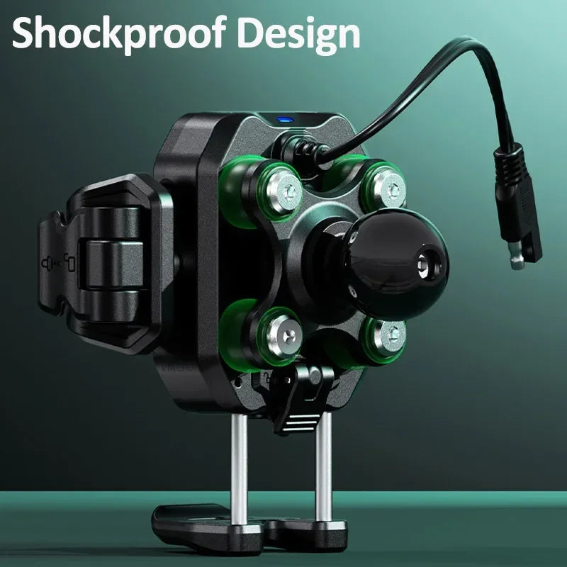 Apex Rush Motorcycle Phone Holder - 15W Wireless & USB-C Fast Charger