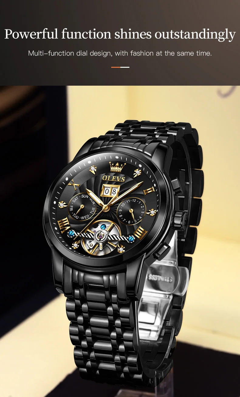 OLEVS Classic Men's Tourbillon Automatic Multi-function High-End Watch