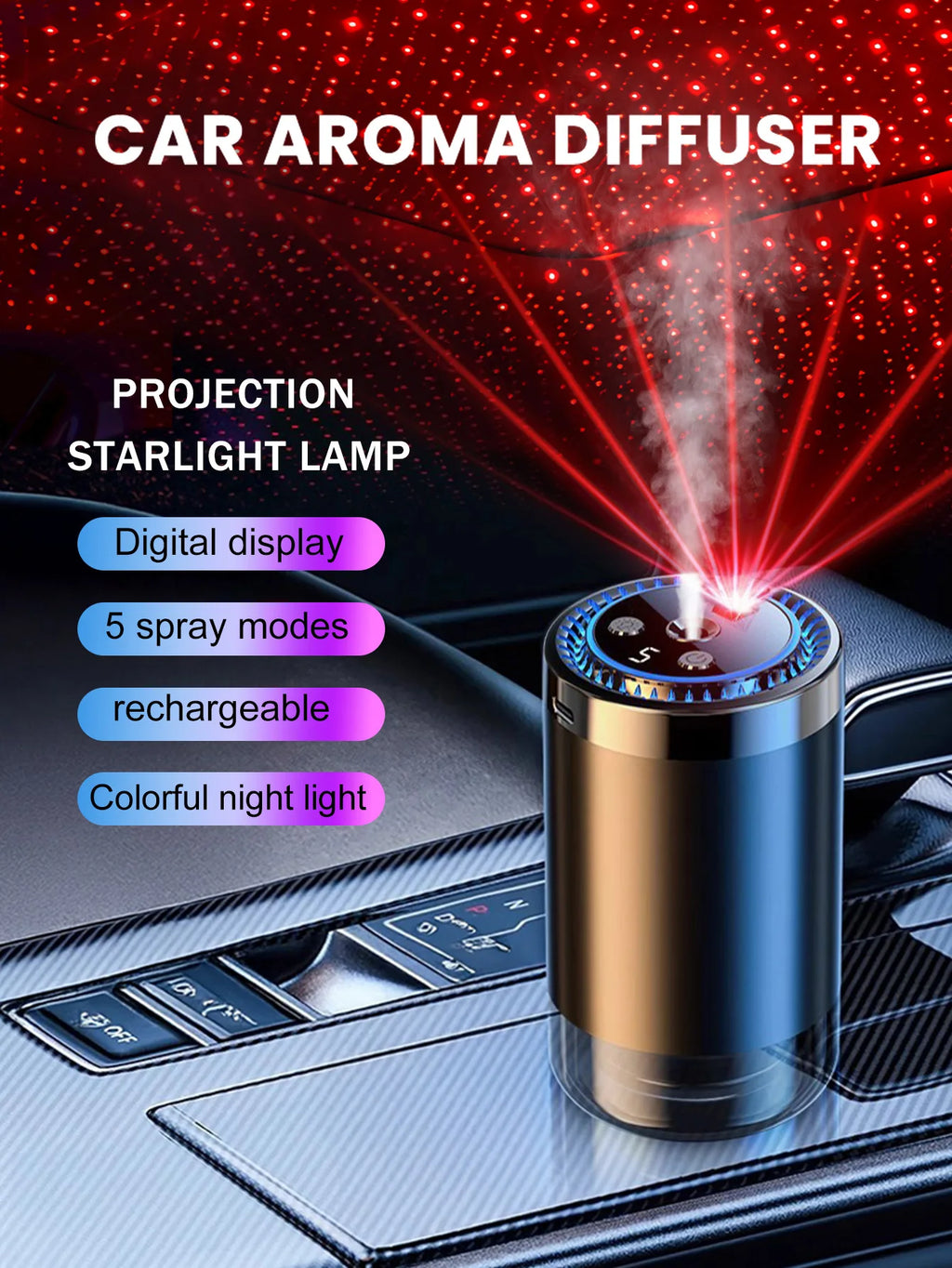 Vabena Rechargeable Car Aroma Diffuser - Colorful, Wireless & Portable